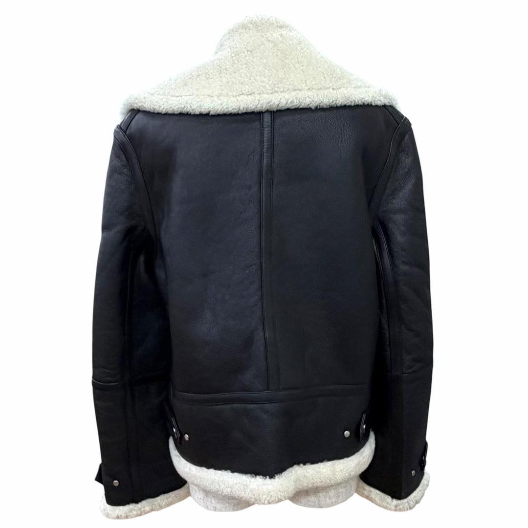 極美品△HELMUT LANG ヘルムートラング ラムレザー ジップアップ ボンバージャケット シャーリング ムートンジャケット ブラック S