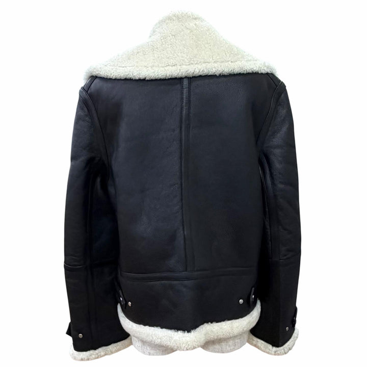 極美品△HELMUT LANG ヘルムートラング ラムレザー ジップアップ ボンバージャケット シャーリング ムートンジャケット ブラック S