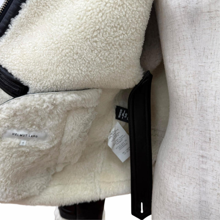 極美品△HELMUT LANG ヘルムートラング ラムレザー ジップアップ ボンバージャケット シャーリング ムートンジャケット ブラック S