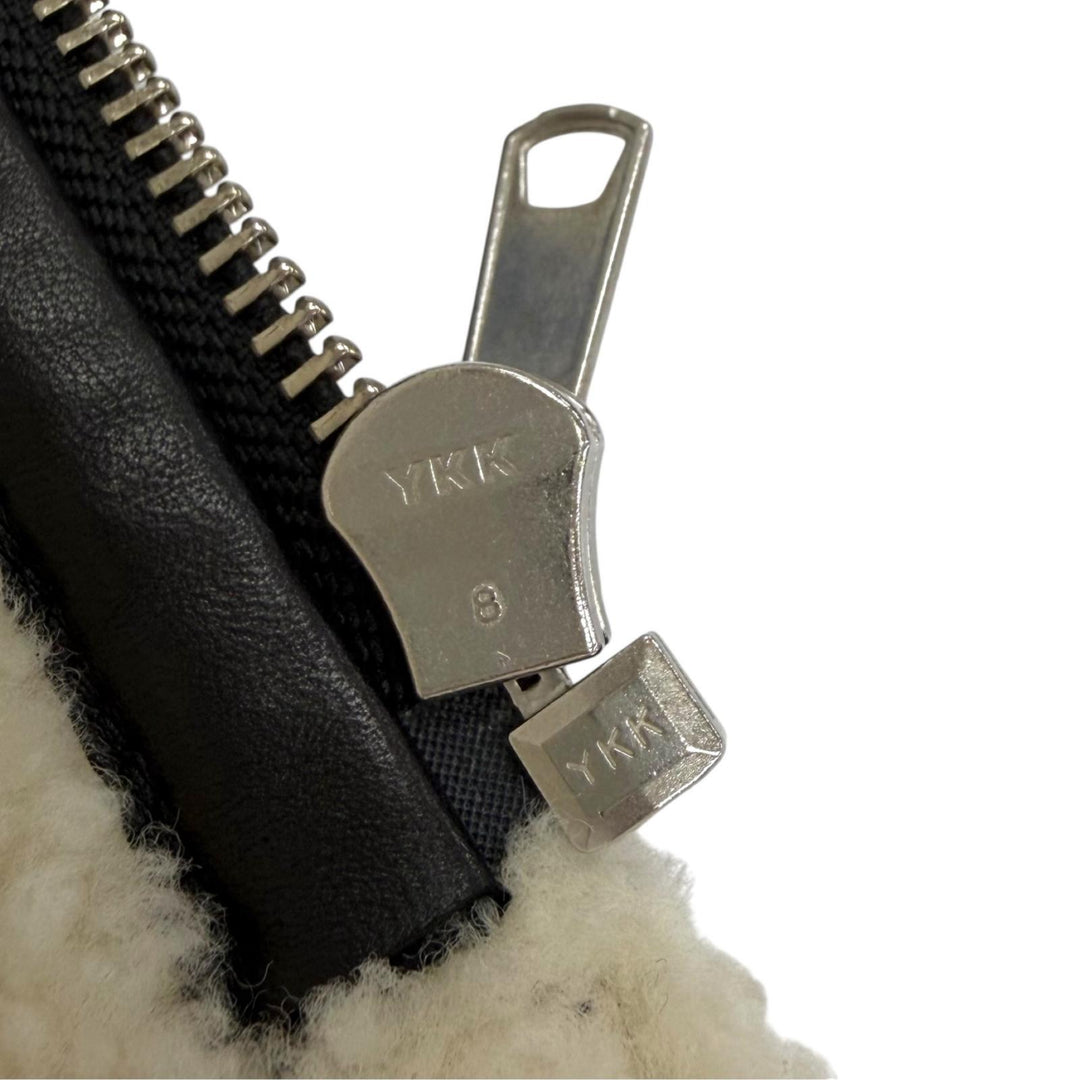 極美品△HELMUT LANG ヘルムートラング ラムレザー ジップアップ ボンバージャケット シャーリング ムートンジャケット ブラック S