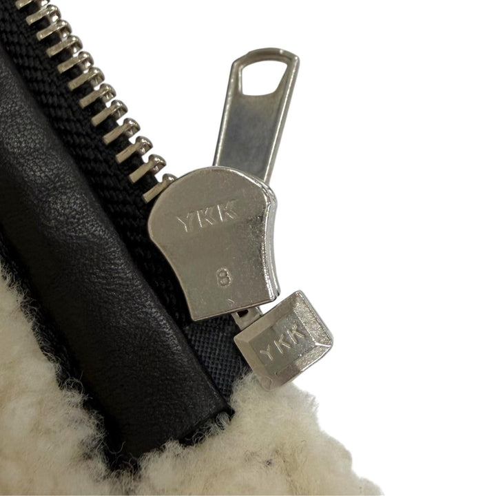 極美品△HELMUT LANG ヘルムートラング ラムレザー ジップアップ ボンバージャケット シャーリング ムートンジャケット ブラック S