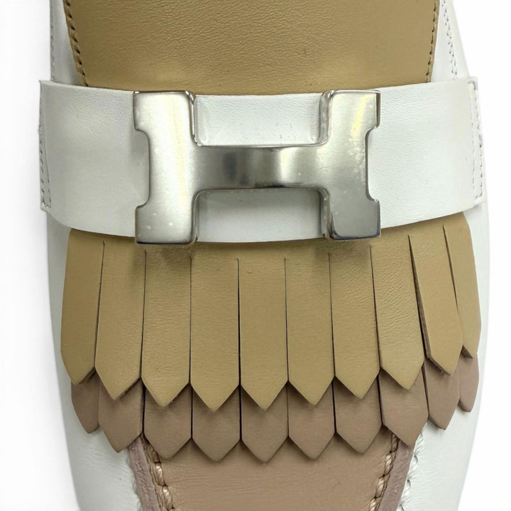 未使用品★HERMES エルメス モカシン ロワイヤル シルバー金具 2023年購入 H金具 フリンジ レザー ローファー 37 箱・保存袋付き