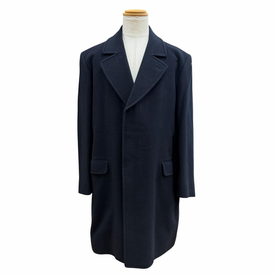 極美品▼Burberrys バーバリー ヴィンテージ ウール カシミヤ 比翼仕立て チェスターコート ネイビー L メンズ ビジネスオススメ◎