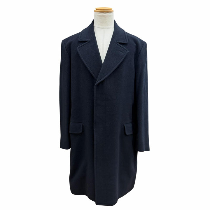 極美品▼Burberrys バーバリー ヴィンテージ ウール カシミヤ 比翼仕立て チェスターコート ネイビー L メンズ ビジネスオススメ◎