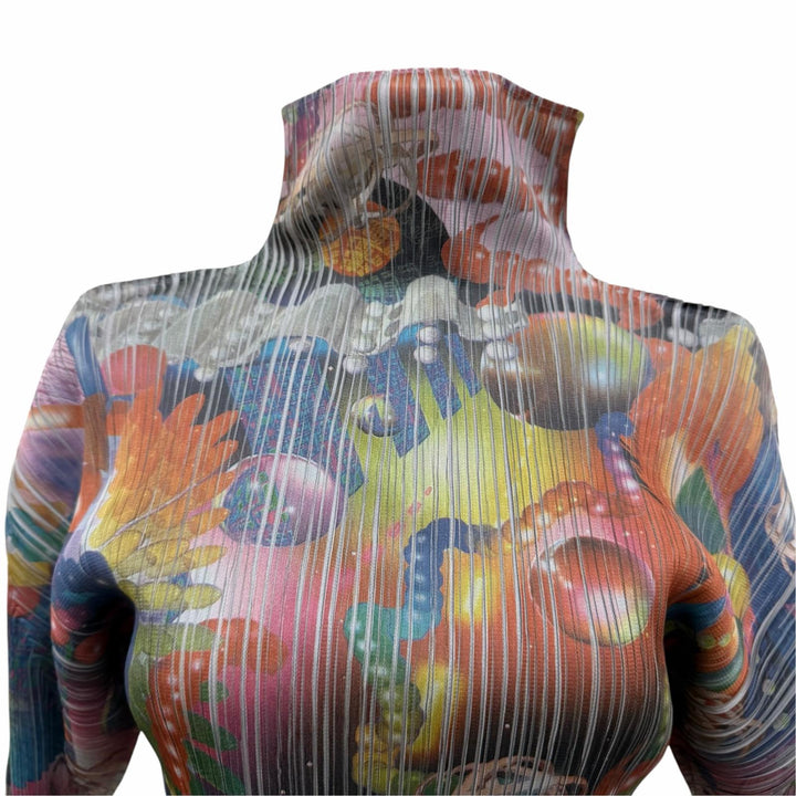 極美品☆PLEATS PLEASE プリーツプリーズ イッセイミヤケ PP62-JK104 3D Art DNA Graphics 長袖 カットソー マルチ F 日本製 正規品