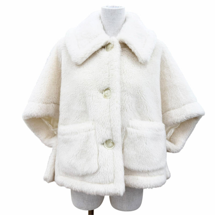 極美品☆Max Mara マックスマーラ 2024年製 24247363326 テディベア アルパカ シルク混 ニューテルツォ ポンチョ ホワイト S 伊製 正規品