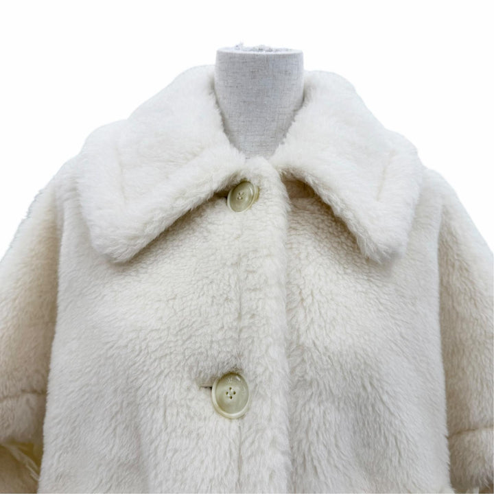 極美品☆Max Mara マックスマーラ 2024年製 24247363326 テディベア アルパカ シルク混 ニューテルツォ ポンチョ ホワイト S 伊製 正規品