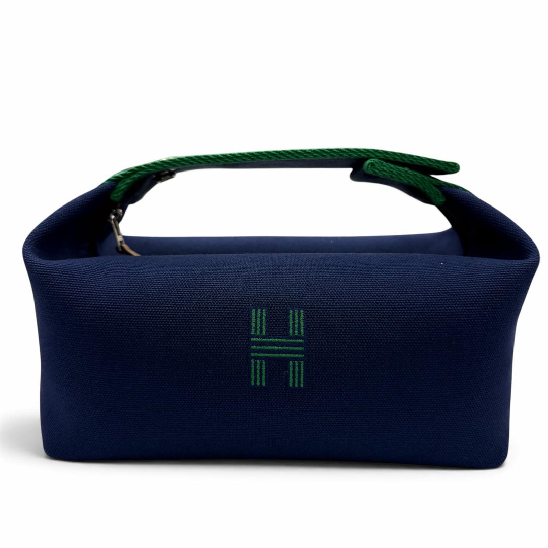 極美品☆HERMES エルメス ブリッド ア ブラック PM シルバー金具 セリエ金具 Hロゴ キャンバス ポーチ ハンドバッグ ネイビー