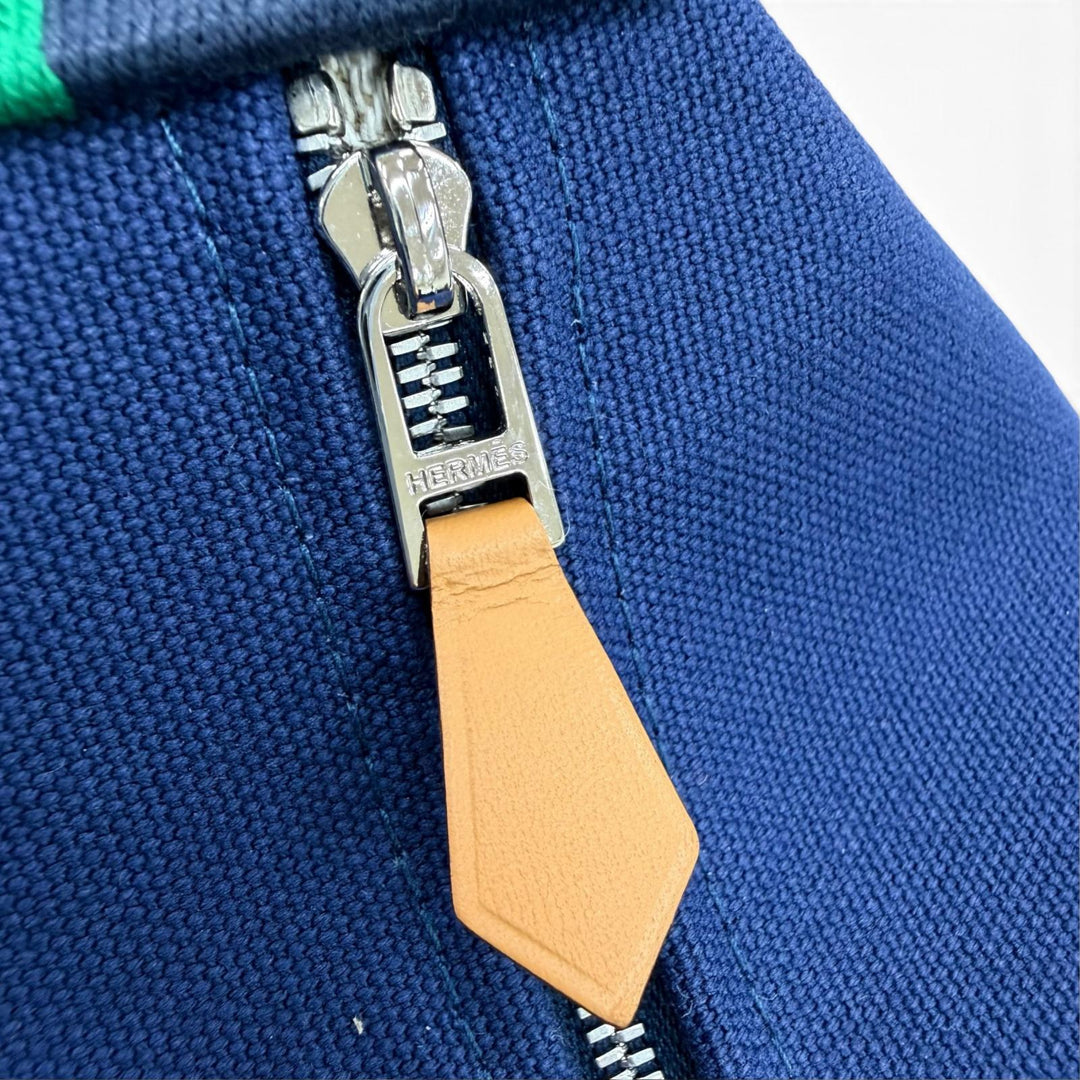 極美品☆HERMES エルメス ブリッド ア ブラック PM シルバー金具 セリエ金具 Hロゴ キャンバス ポーチ ハンドバッグ ネイビー