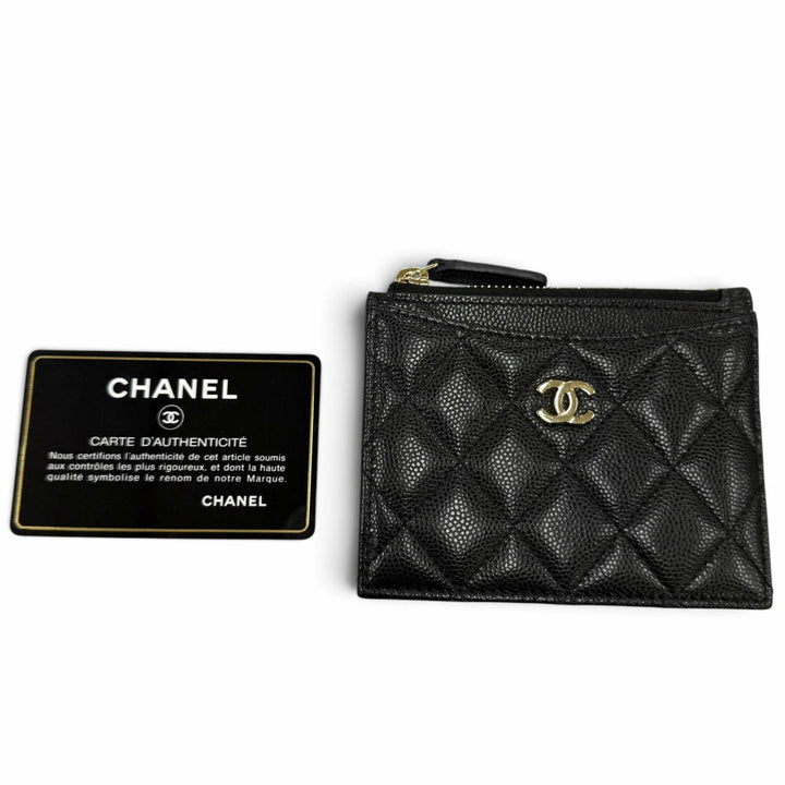 極美品☆CHANEL シャネル ココマーク キャビアスキン カードケース コインケース ブラック ゴールド金具 スペイン製 レディース