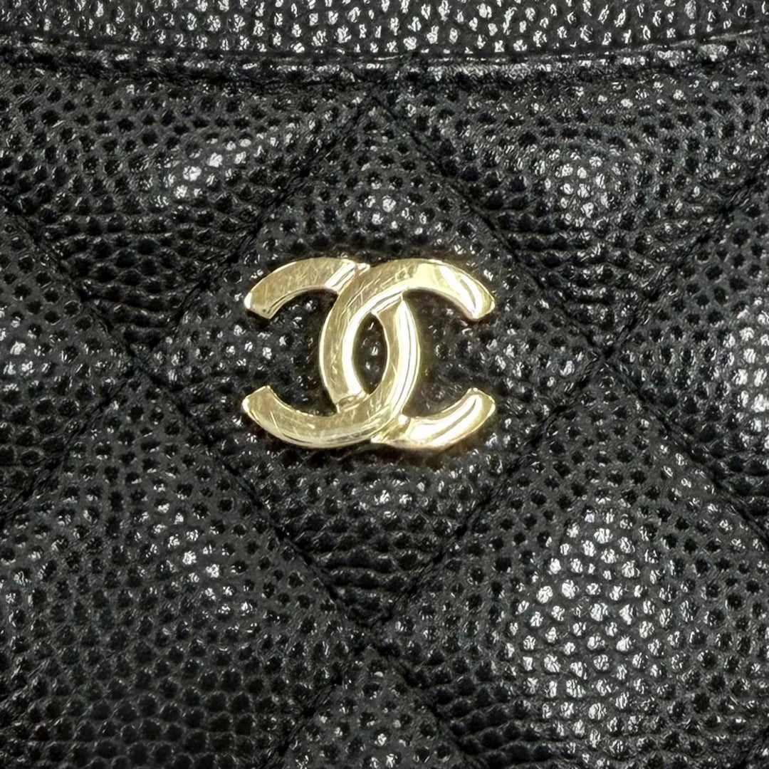 極美品☆CHANEL シャネル ココマーク キャビアスキン カードケース コインケース ブラック ゴールド金具 スペイン製 レディース
