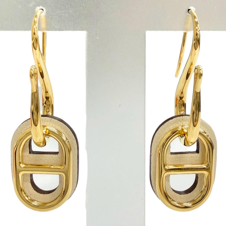 未使用品△HERMES エルメス O Maillon Earring オーマイヨン スイフト ゴールド金具 シェーヌダンクル ピアス アイボリー 仏製 箱付き