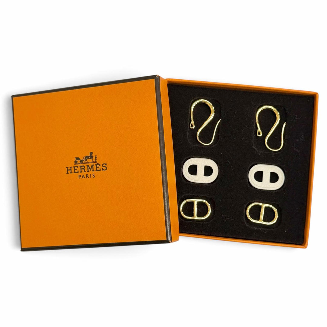 未使用品△HERMES エルメス O Maillon Earring オーマイヨン スイフト ゴールド金具 シェーヌダンクル ピアス アイボリー 仏製 箱付き