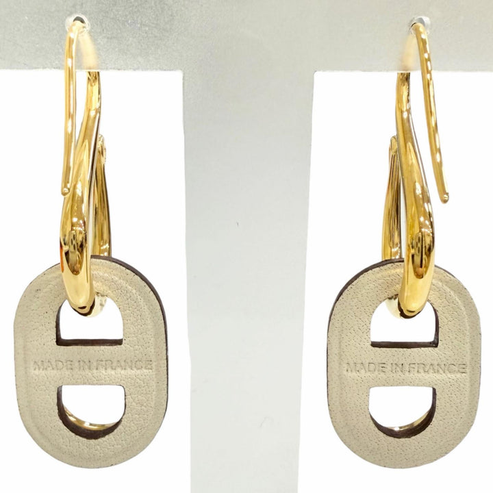 未使用品△HERMES エルメス O Maillon Earring オーマイヨン スイフト ゴールド金具 シェーヌダンクル ピアス アイボリー 仏製 箱付き