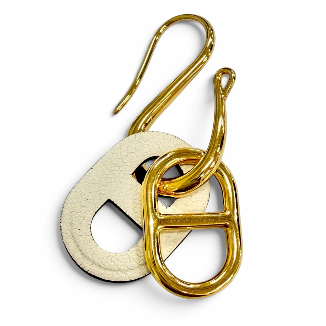 未使用品△HERMES エルメス O Maillon Earring オーマイヨン スイフト ゴールド金具 シェーヌダンクル ピアス アイボリー 仏製 箱付き