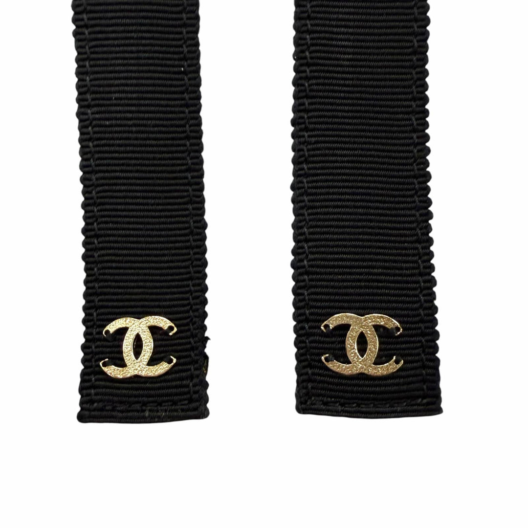 極美品☆CHANEL シャネル 20C メタル ココマーク リボン チェーン ベルト ブラック ゴールド S イタリア製 レディース 箱・保存袋付き