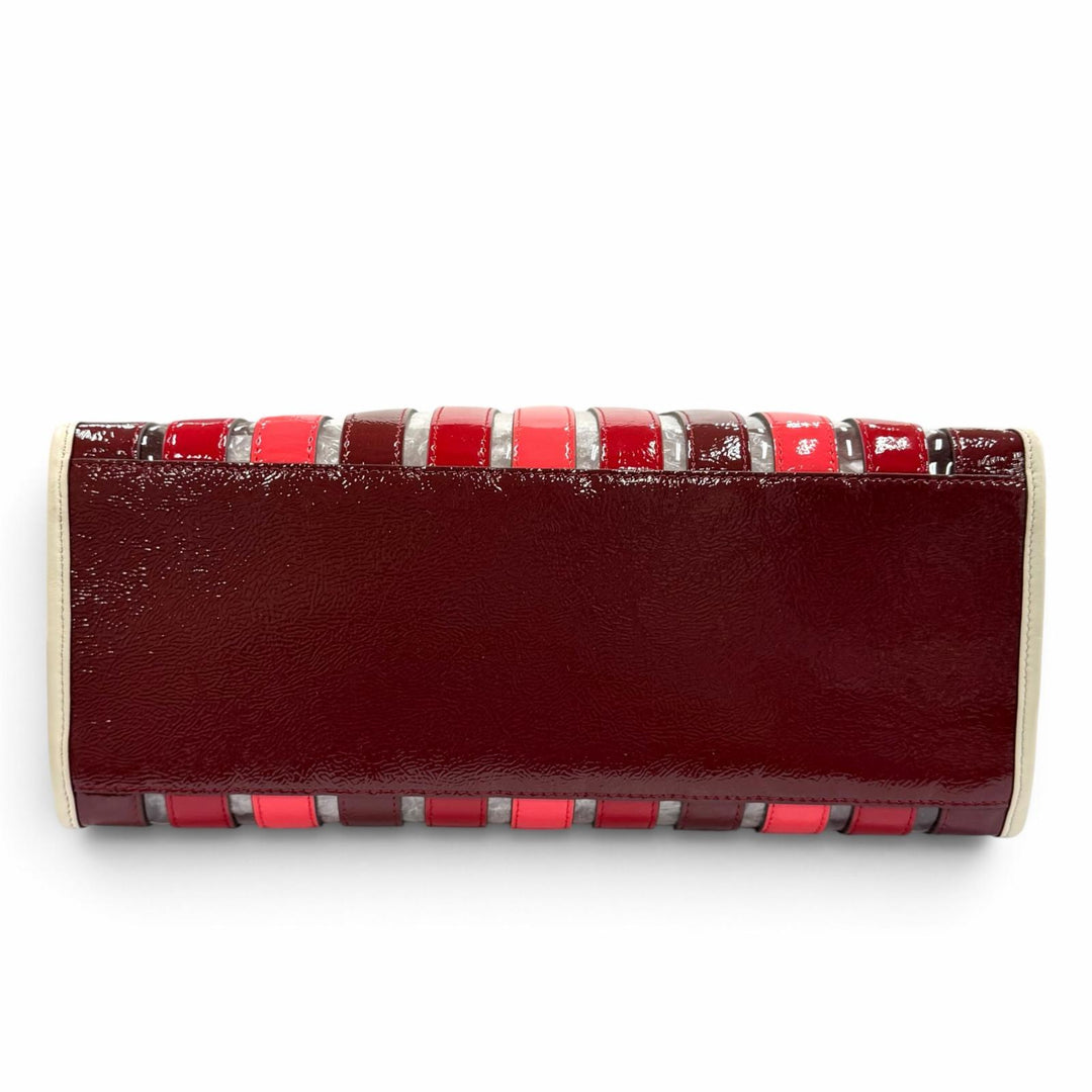 極美品★Anya Hindmarch アニヤ ハインドマーチ Multi Stripes Tote Oxblood Multi ロゴ入り レザー使い トートバッグ 定価105000円
