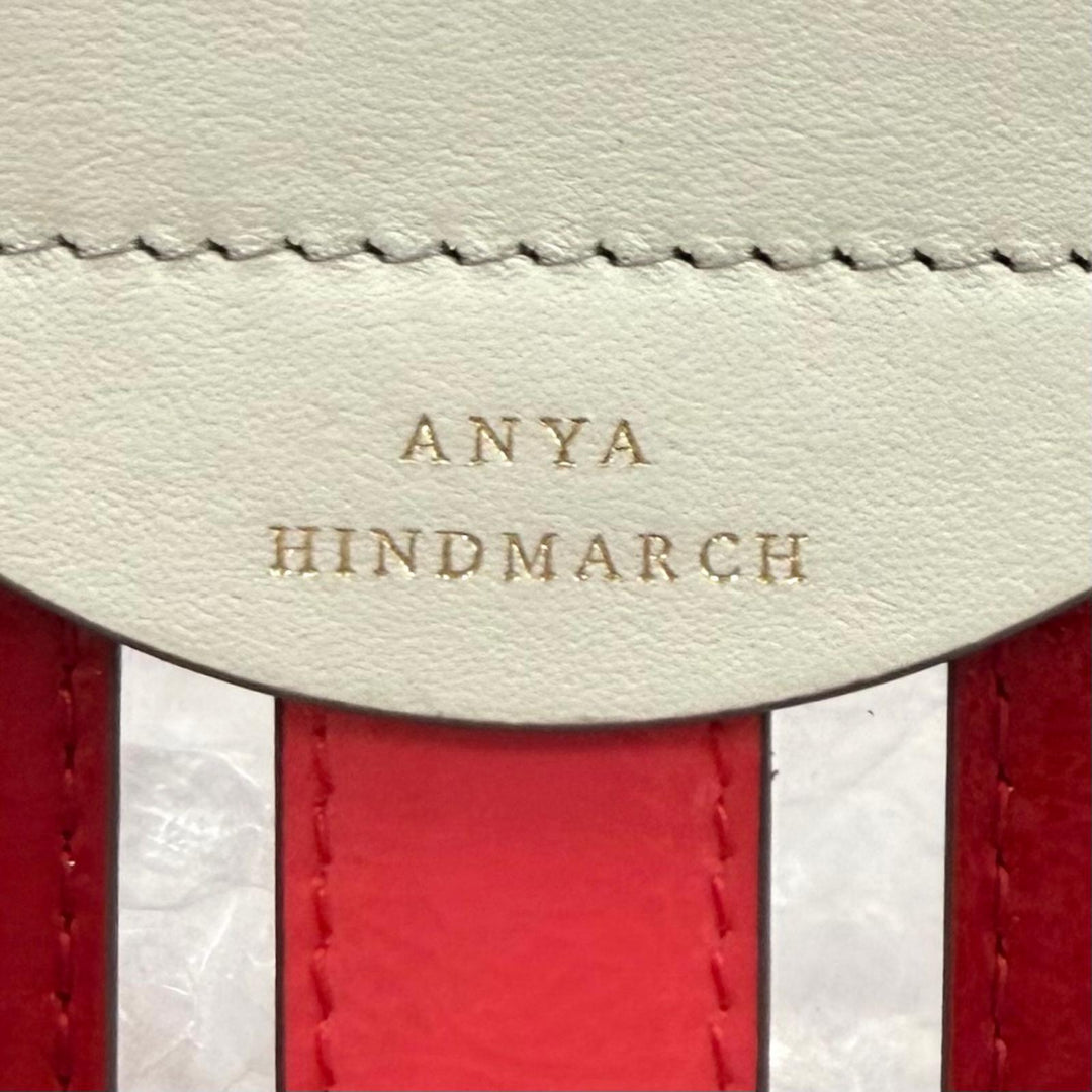 極美品★Anya Hindmarch アニヤ ハインドマーチ Multi Stripes Tote Oxblood Multi ロゴ入り レザー使い トートバッグ 定価105000円