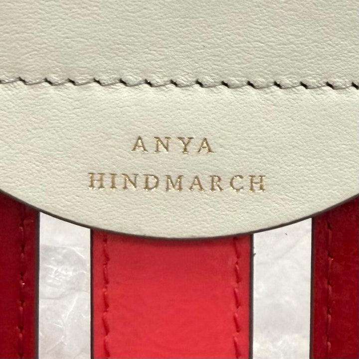 極美品★Anya Hindmarch アニヤ ハインドマーチ Multi Stripes Tote Oxblood Multi ロゴ入り レザー使い トートバッグ 定価105000円