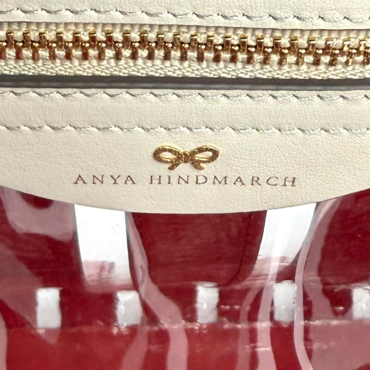 極美品★Anya Hindmarch アニヤ ハインドマーチ Multi Stripes Tote Oxblood Multi ロゴ入り レザー使い トートバッグ 定価105000円