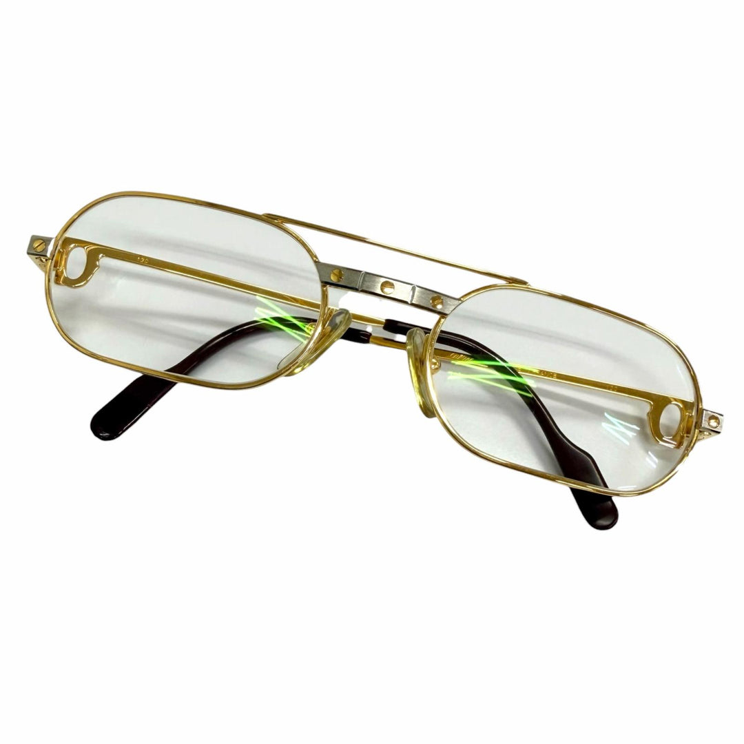 美品□Cartier カルティエ ヴィンテージ サントス ドゥ カルティエ ツーブリッジ メガネ 眼鏡 ゴールド ボルドー 53□20-130 度入り 仏製