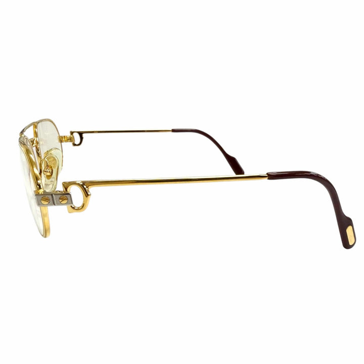 美品□Cartier カルティエ ヴィンテージ サントス ドゥ カルティエ ツーブリッジ メガネ 眼鏡 ゴールド ボルドー 53□20-130 度入り 仏製
