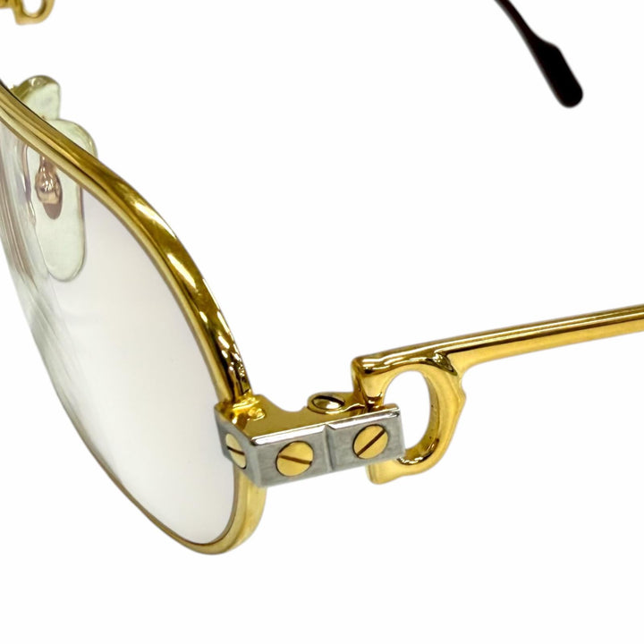 美品□Cartier カルティエ ヴィンテージ サントス ドゥ カルティエ ツーブリッジ メガネ 眼鏡 ゴールド ボルドー 53□20-130 度入り 仏製