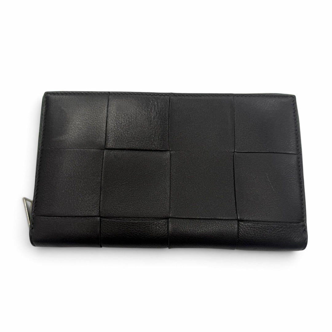 極美品▼BOTTEGAVENETA ボッテガヴェネタ レザー マキシイントレチャート ラウンドファスナー ロングウォレット 長財布 ブラック メンズ