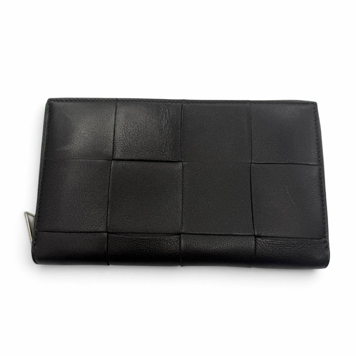 極美品▼BOTTEGAVENETA ボッテガヴェネタ レザー マキシイントレチャート ラウンドファスナー ロングウォレット 長財布 ブラック メンズ