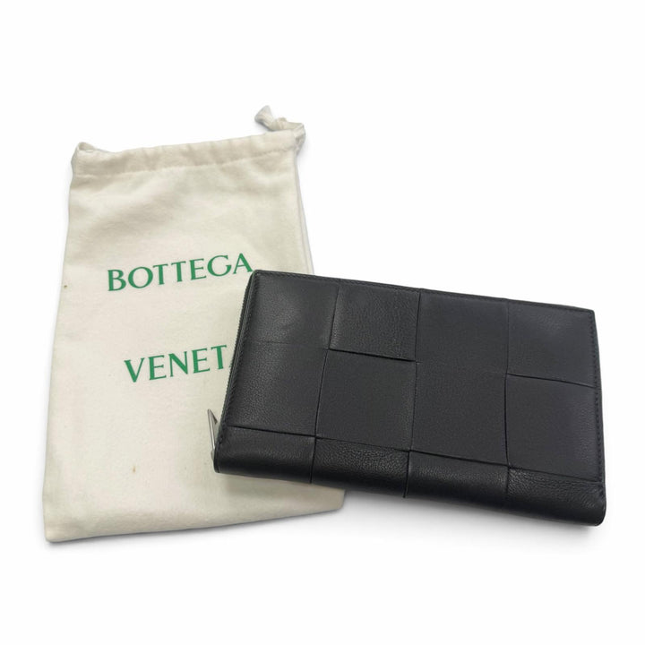 極美品▼BOTTEGAVENETA ボッテガヴェネタ レザー マキシイントレチャート ラウンドファスナー ロングウォレット 長財布 ブラック メンズ
