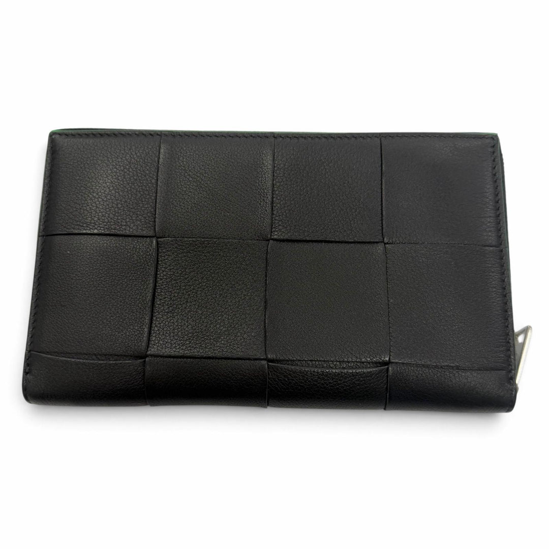 極美品▼BOTTEGAVENETA ボッテガヴェネタ レザー マキシイントレチャート ラウンドファスナー ロングウォレット 長財布 ブラック メンズ