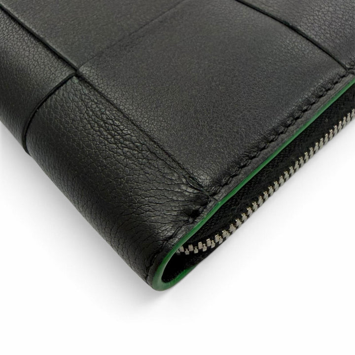 極美品▼BOTTEGAVENETA ボッテガヴェネタ レザー マキシイントレチャート ラウンドファスナー ロングウォレット 長財布 ブラック メンズ