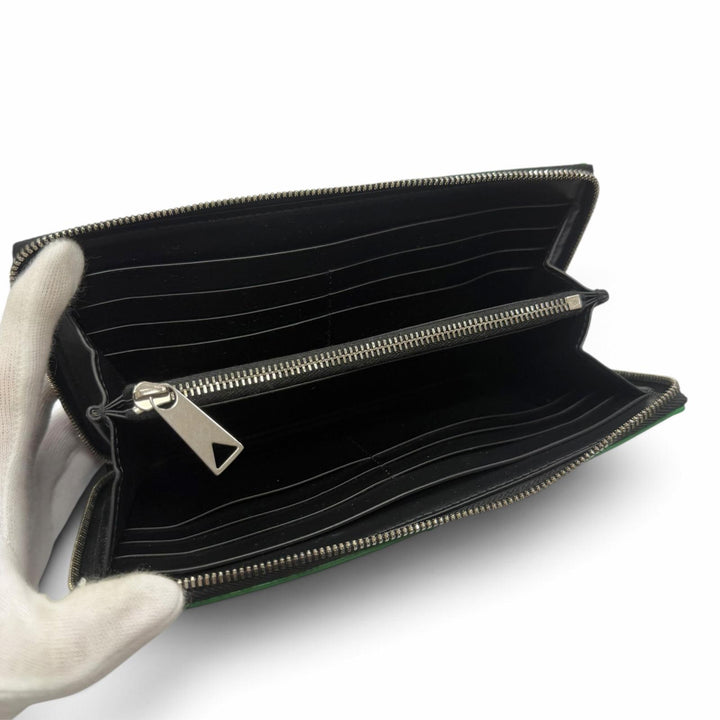 極美品▼BOTTEGAVENETA ボッテガヴェネタ レザー マキシイントレチャート ラウンドファスナー ロングウォレット 長財布 ブラック メンズ