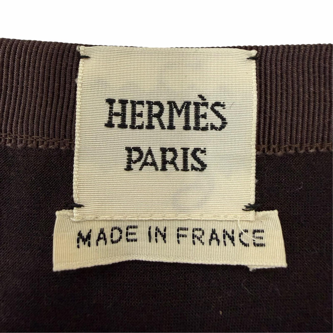美品☆HERMES エルメス Hロゴデザイン刺繍 総レース 膝丈 フレアスカート ブラウン FR 38 フランス製 正規品 レディース