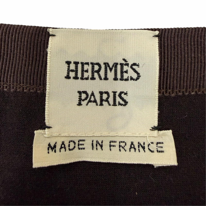 美品☆HERMES エルメス Hロゴデザイン刺繍 総レース 膝丈 フレアスカート ブラウン FR 38 フランス製 正規品 レディース