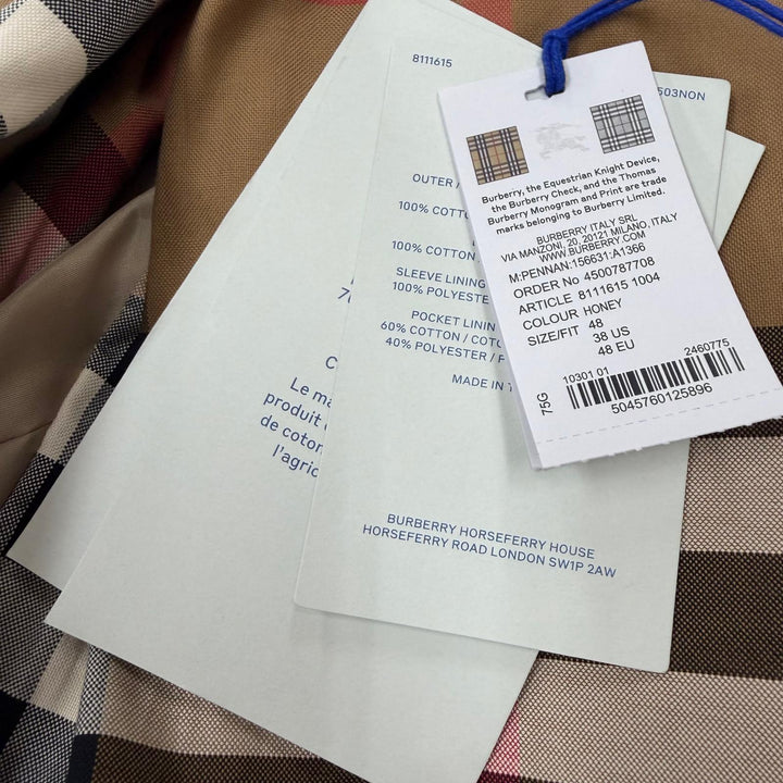 未使用品▼BURBERRY バーバリー 8111615 コットン100% 裏地ノバチェック柄 比翼仕立て ステンカラーコート ベージュ 48 正規品 メンズ