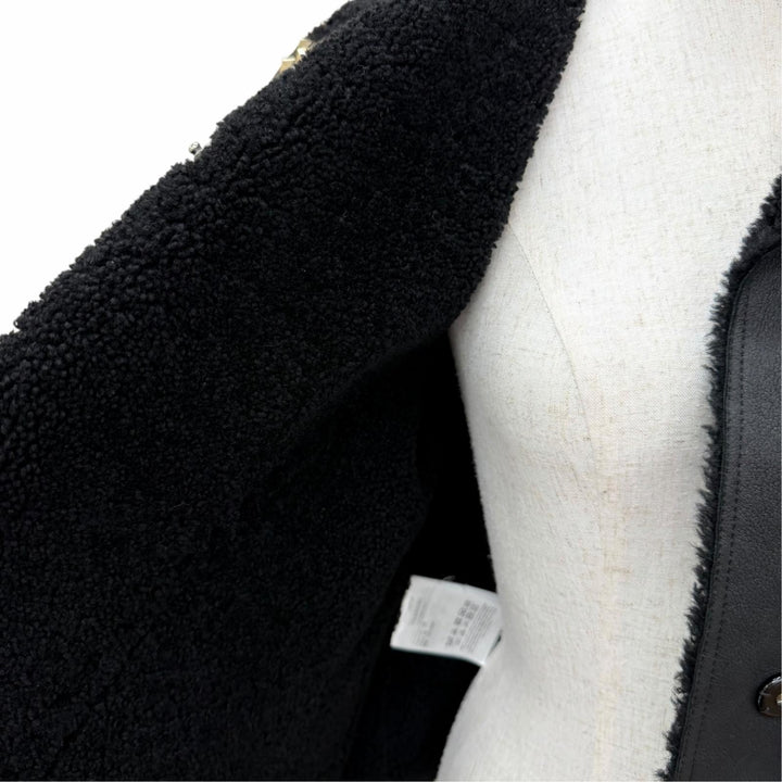美品☆VALENTINO ヴァレンティノ ロックスタッズ付 レザー使い ムートンジャケット ブラック IT 38 イタリア製 正規品 レディース