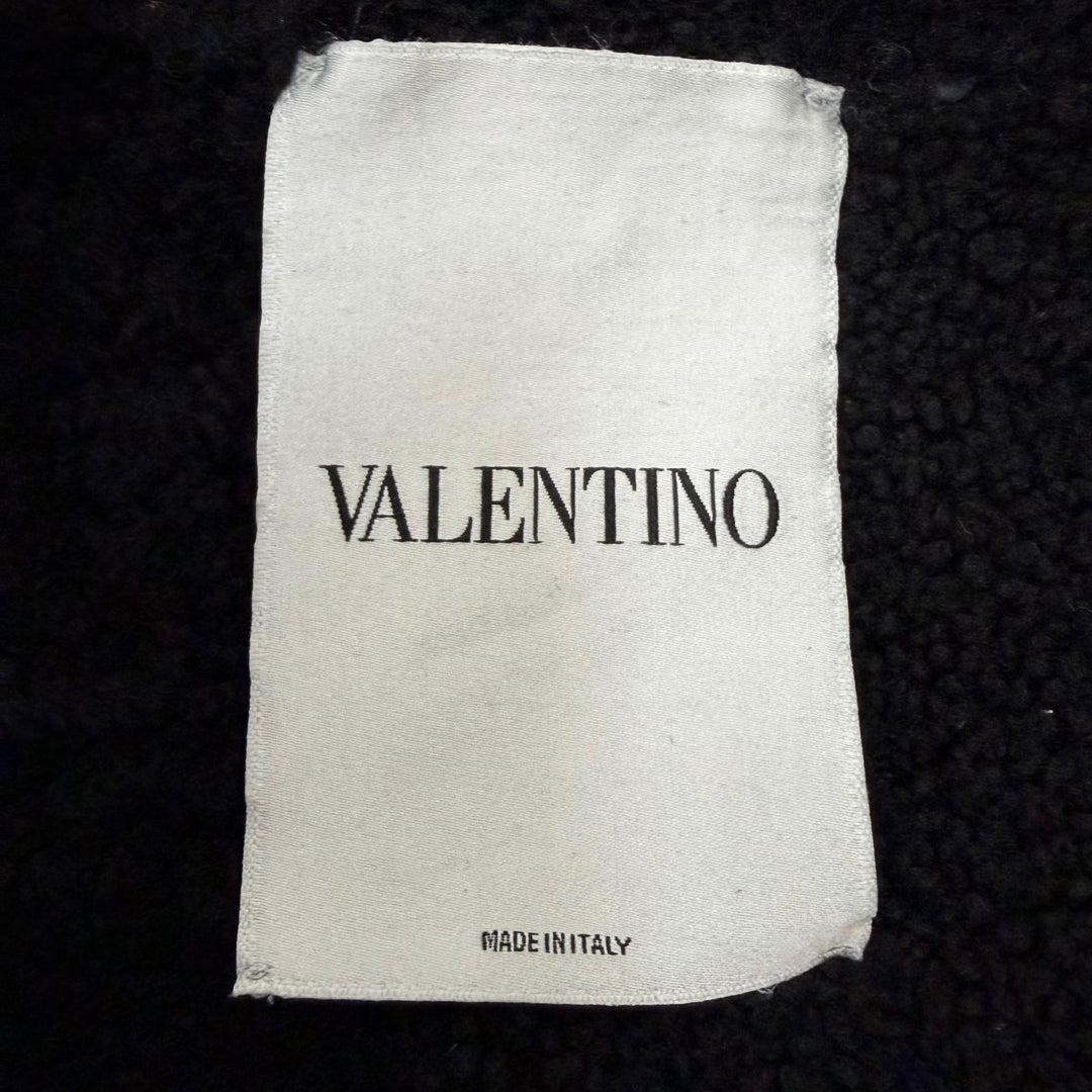美品☆VALENTINO ヴァレンティノ ロックスタッズ付 レザー使い ムートンジャケット ブラック IT 38 イタリア製 正規品 レディース