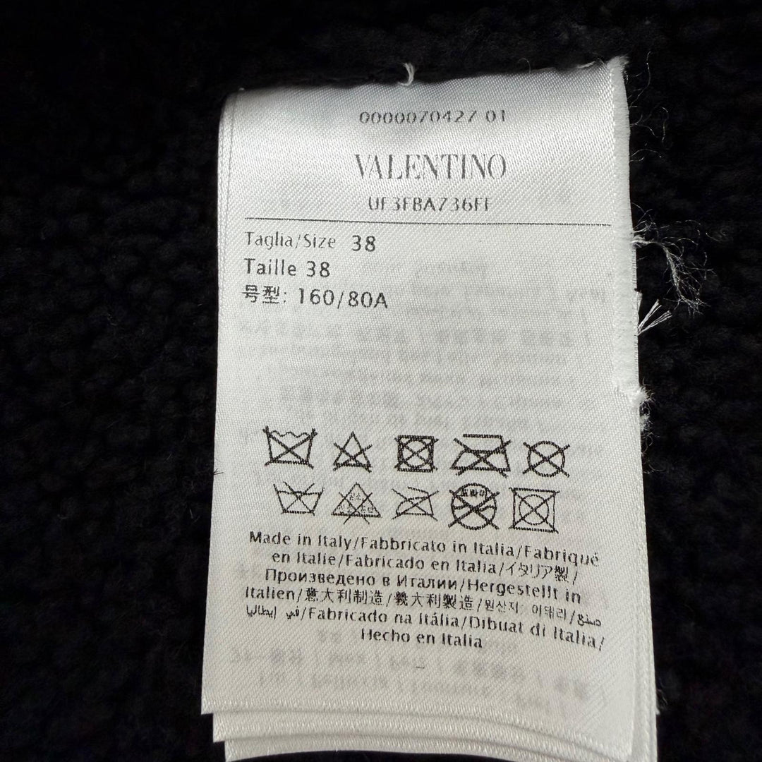 美品☆VALENTINO ヴァレンティノ ロックスタッズ付 レザー使い ムートンジャケット ブラック IT 38 イタリア製 正規品 レディース