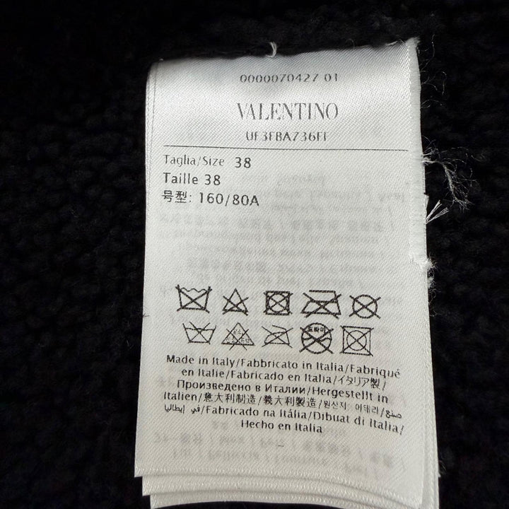 美品☆VALENTINO ヴァレンティノ ロックスタッズ付 レザー使い ムートンジャケット ブラック IT 38 イタリア製 正規品 レディース