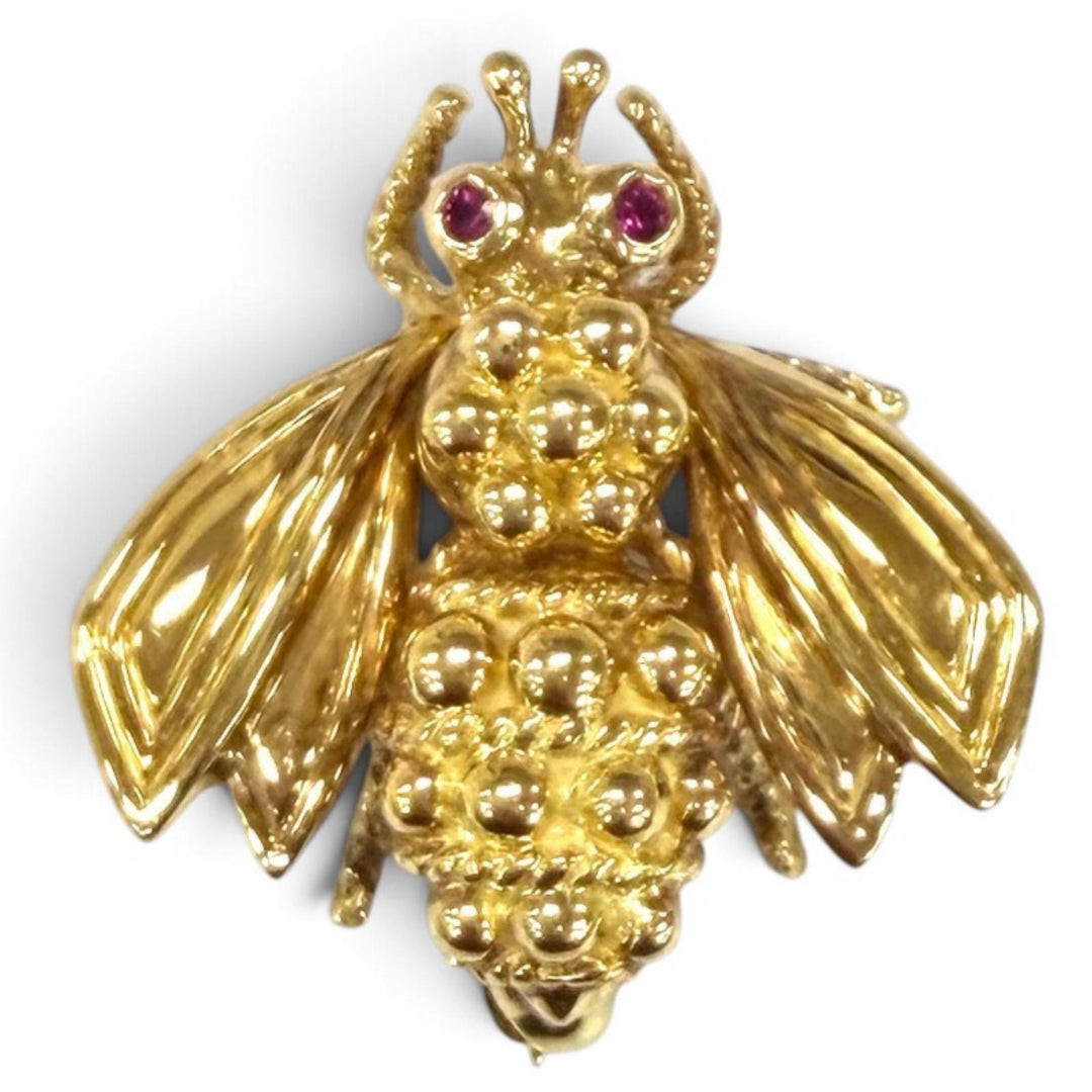 美品★TIFFANY&amp;Co. ティファニー ヴィンテージ 750(YG) BEE 蜂 ルビー ブローチ イエローゴールド レッド 重量4.97g レディース