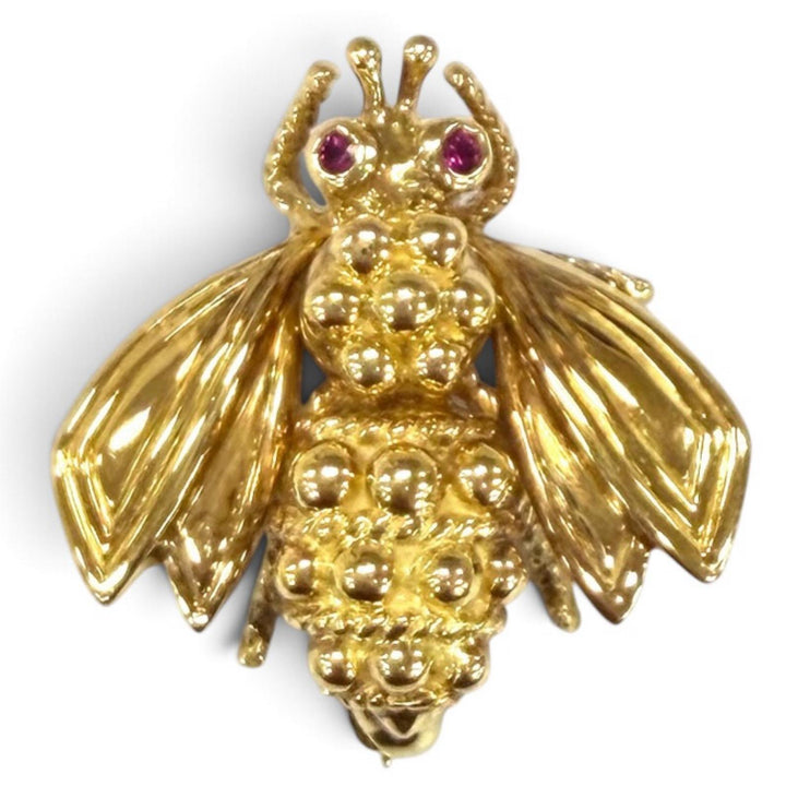 美品★TIFFANY&amp;Co. ティファニー ヴィンテージ 750(YG) BEE 蜂 ルビー ブローチ イエローゴールド レッド 重量4.97g レディース