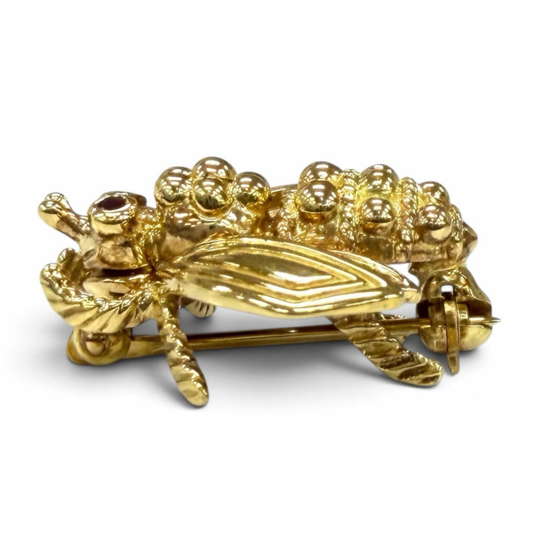 美品★TIFFANY&amp;Co. ティファニー ヴィンテージ 750(YG) BEE 蜂 ルビー ブローチ イエローゴールド レッド 重量4.97g レディース