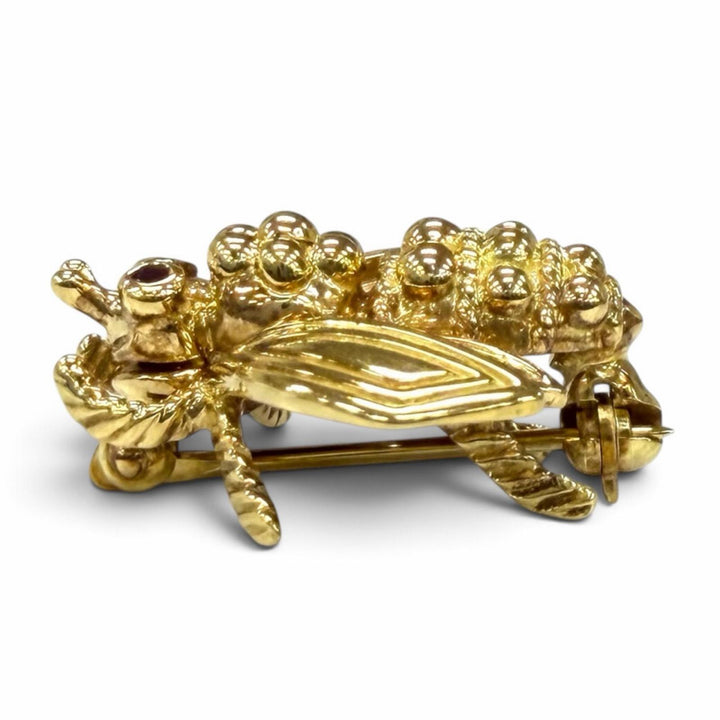 美品★TIFFANY&amp;Co. ティファニー ヴィンテージ 750(YG) BEE 蜂 ルビー ブローチ イエローゴールド レッド 重量4.97g レディース