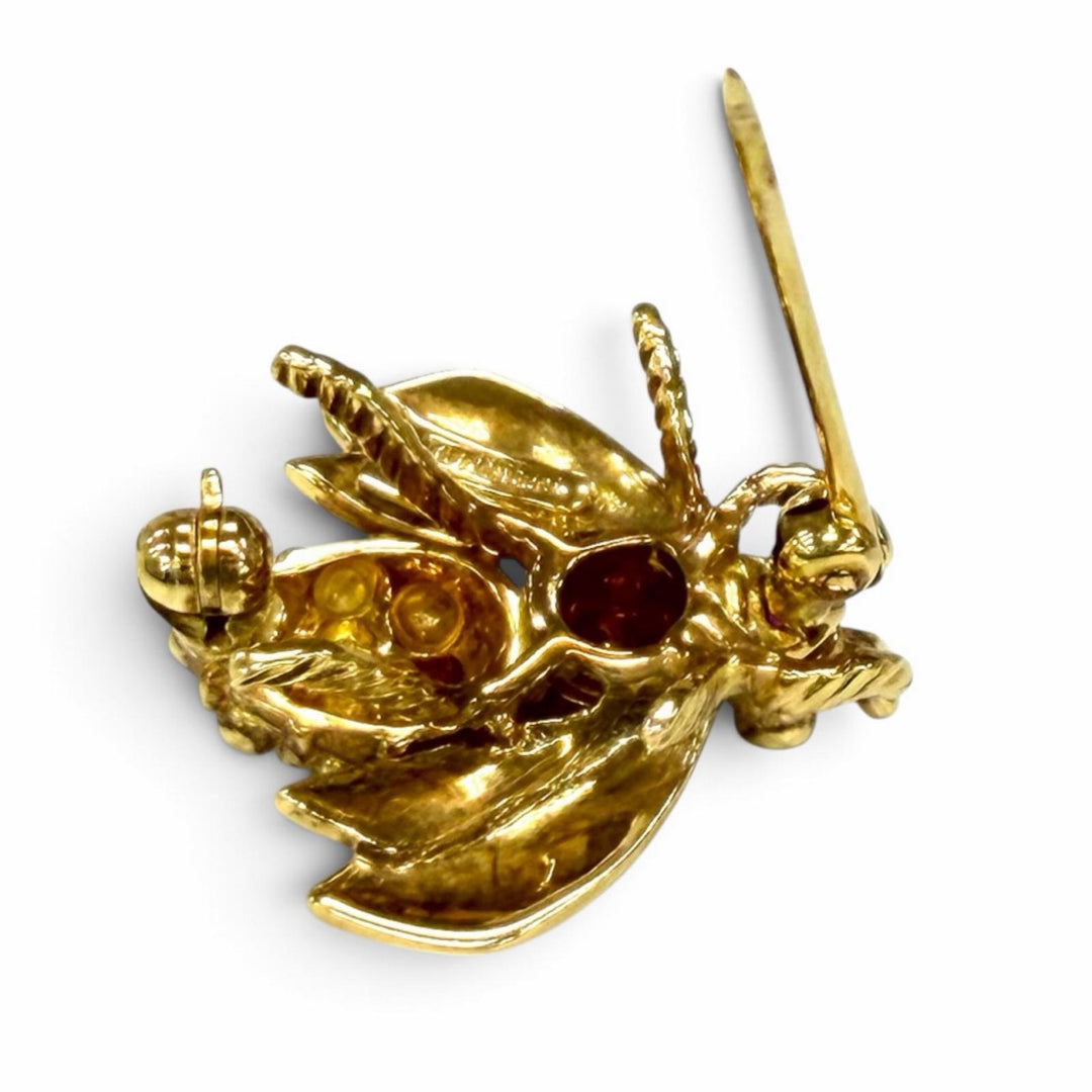 美品★TIFFANY&amp;Co. ティファニー ヴィンテージ 750(YG) BEE 蜂 ルビー ブローチ イエローゴールド レッド 重量4.97g レディース