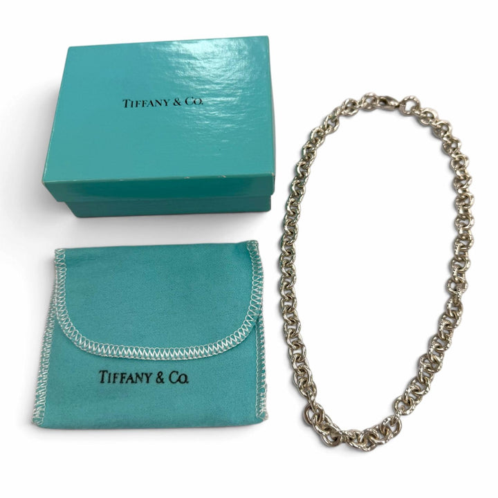 美品▼TIFFANY&amp;Co. ティファニー 925 ラウンドリンク サークルドーナツチェーン チョーカー ネックレス シルバー 40cm 重量52.1g 箱付き