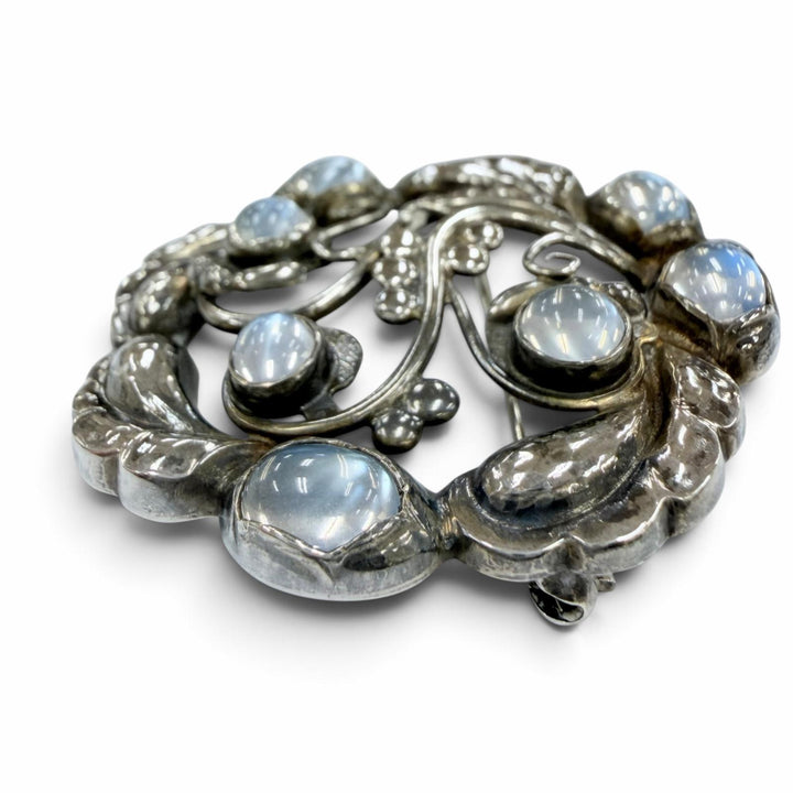 美品☆Georg Jensen ジョージジェンセン 159 925 ムーンストーン ブロッサム ブローチ シルバー ライトブルー 重量15.9g レディース