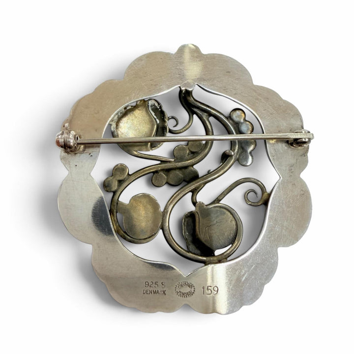 美品☆Georg Jensen ジョージジェンセン 159 925 ムーンストーン ブロッサム ブローチ シルバー ライトブルー 重量15.9g レディース