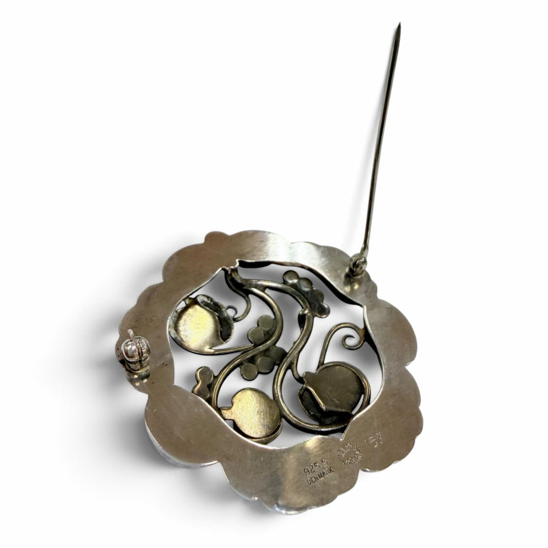 美品☆Georg Jensen ジョージジェンセン 159 925 ムーンストーン ブロッサム ブローチ シルバー ライトブルー 重量15.9g レディース