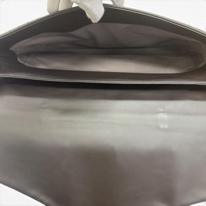 極美品□BOTTEGAVENETA ボッテガヴェネタ 113095 レザー イントレチャート ブリーフケース ダークブラウン イタリア製 メンズ 保存袋付き